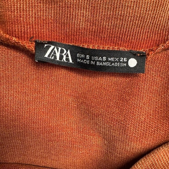 Zara Rust Colored Tee High Neck Size Small Cotton Top - Picture 6 of 6